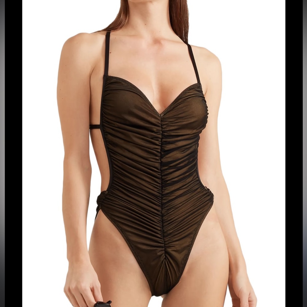 Norma Kamali Black Mesh One Piece Swimsuit